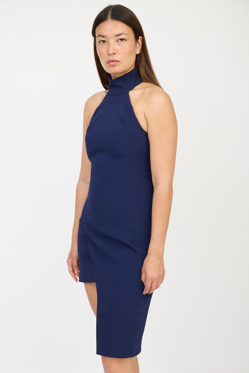 Mugler Navy Asymmetrical Halter Dress