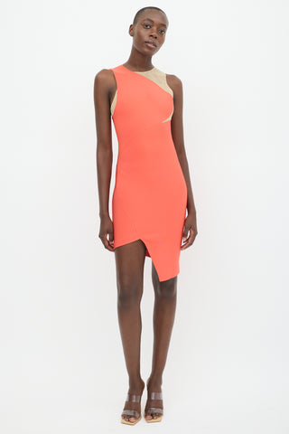 Mugler Orange Mesh Asymmetrical Dress