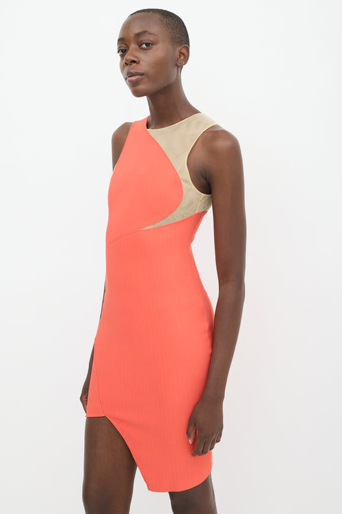 Mugler Orange Mesh Asymmetrical Dress