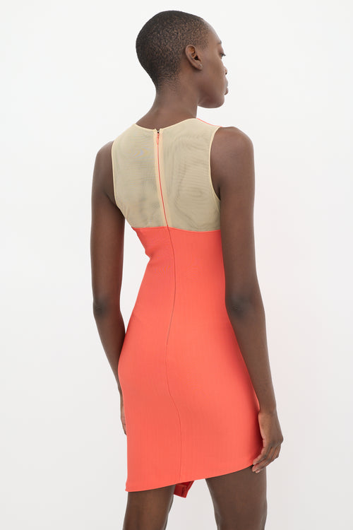 Mugler Orange Mesh Asymmetrical Dress