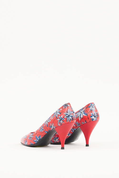 Mugler Red & Multicolour Leather Floral Pump