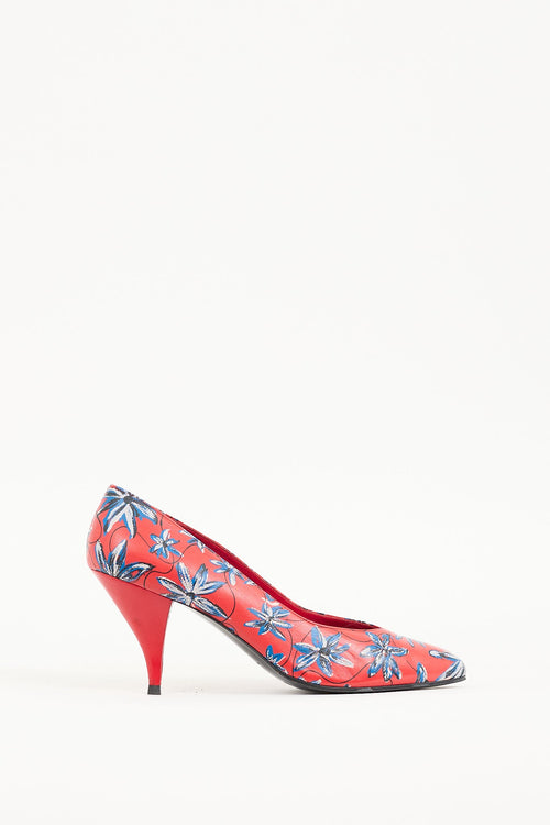 Mugler Red & Multicolour Leather Floral Pump