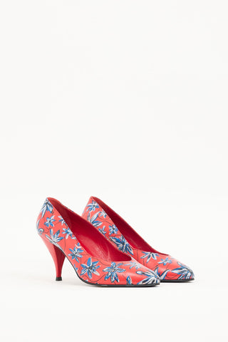 Mugler Red & Multicolour Leather Floral Pump