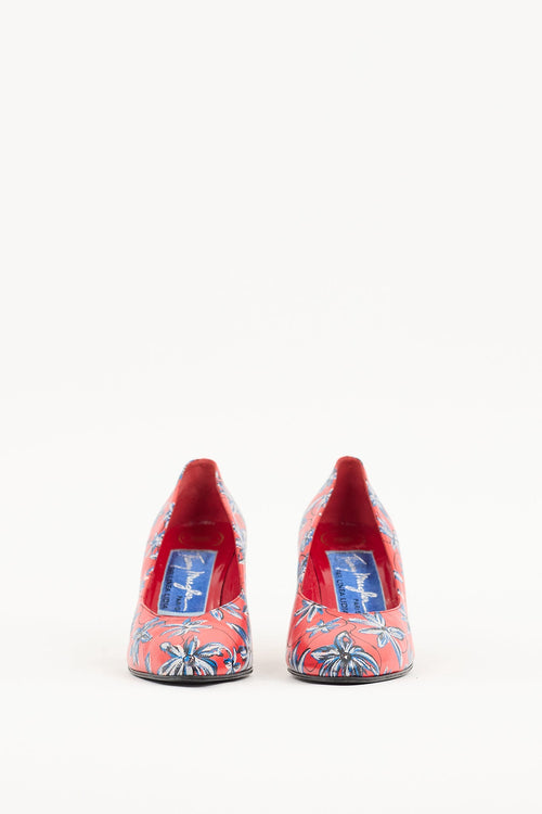 Mugler Red & Multicolour Leather Floral Pump