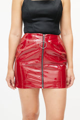 Mugler Red & Silver Patent Skirt
