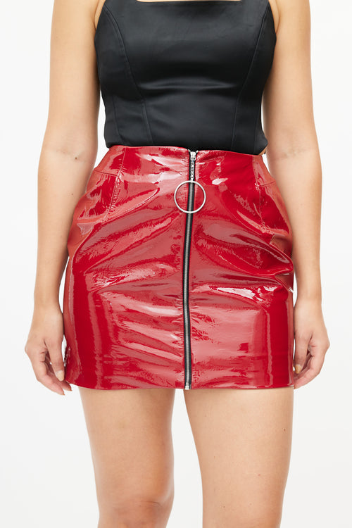 Mugler Red & Silver Patent Skirt