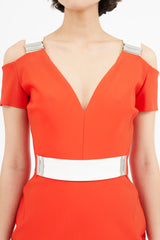 Mugler Red & White Belted Dress