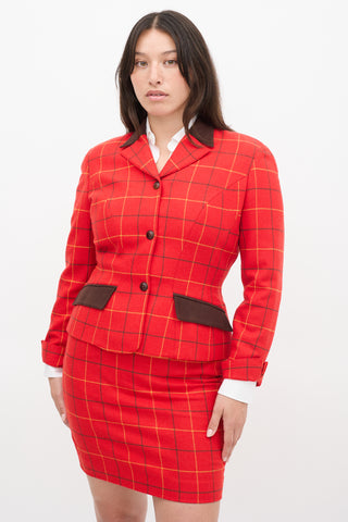 Mugler Red & Multi Wool Check Two Piece Skirt Suit