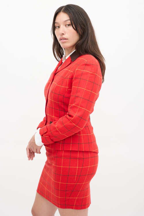 Mugler Red & Multi Wool Check Two Piece Skirt Suit