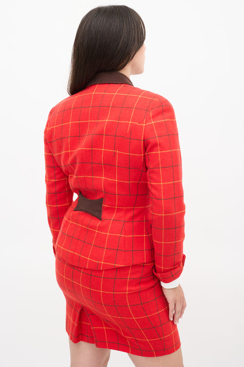 Mugler Red & Multi Wool Check Two Piece Skirt Suit