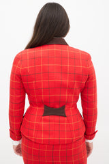 Mugler Red & Multi Wool Check Two Piece Skirt Suit