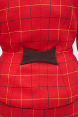 Mugler Red & Multi Wool Check Two Piece Skirt Suit
