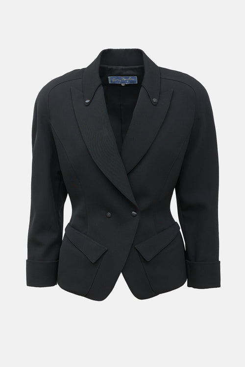 Mugler 1990s Black Wool Peak Lapel Blazer