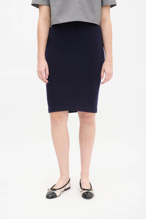 Chanel Navy Cashmere Midi Pencil Skirt