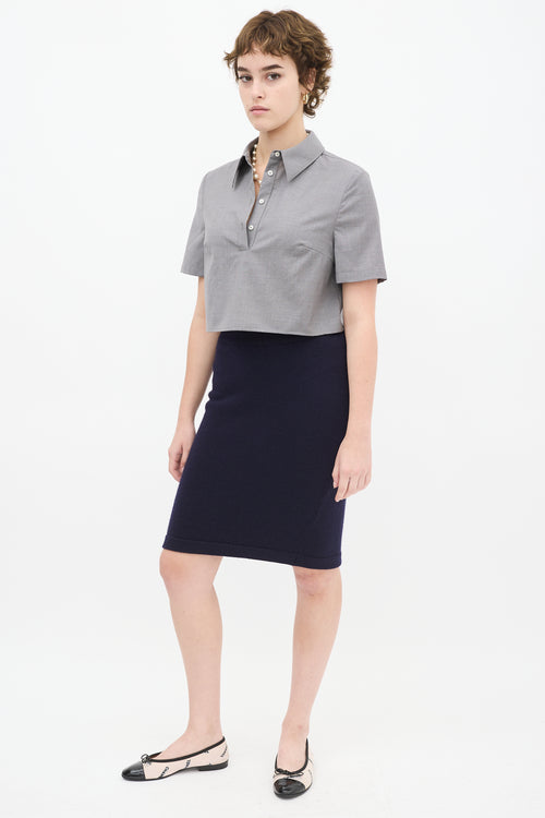 Chanel Navy Cashmere Midi Pencil Skirt