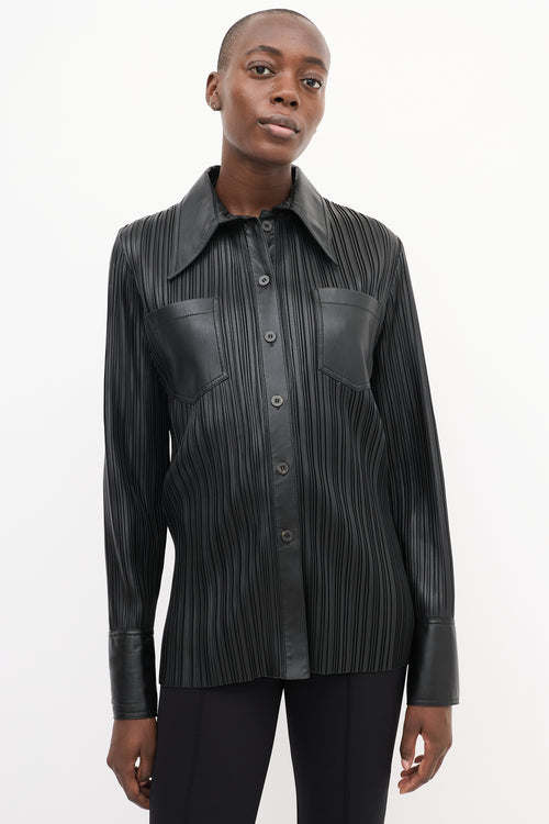 Nanushka Black Vegan Leather Blaine Pleated Shirt