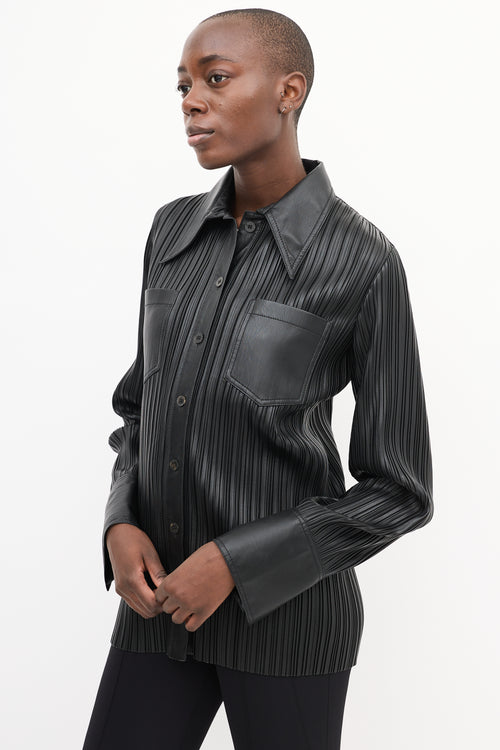 Nanushka Black Vegan Leather Blaine Pleated Shirt