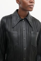 Nanushka Black Vegan Leather Blaine Pleated Shirt