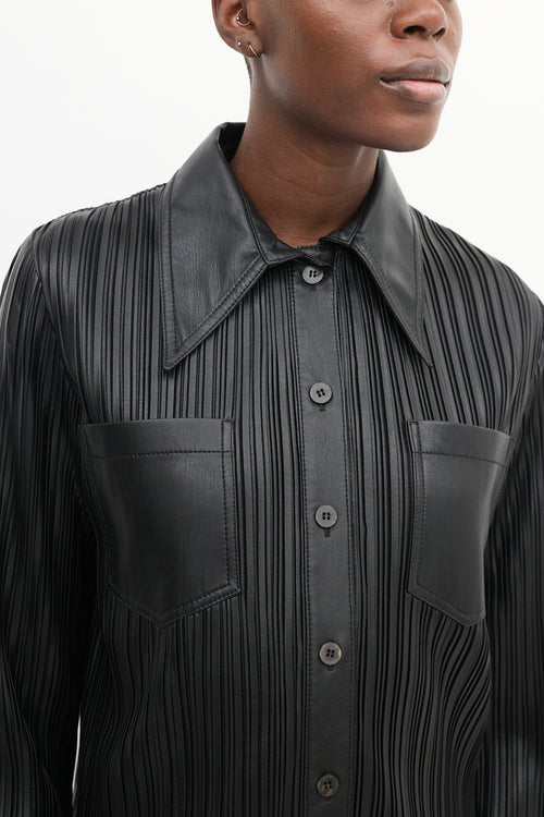 Nanushka Black Vegan Leather Blaine Pleated Shirt