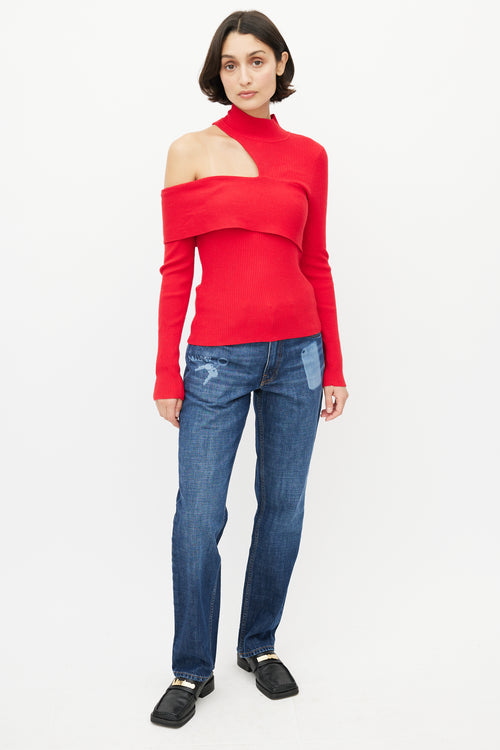 NBD Red Cut Out Turtleneck Sweater
