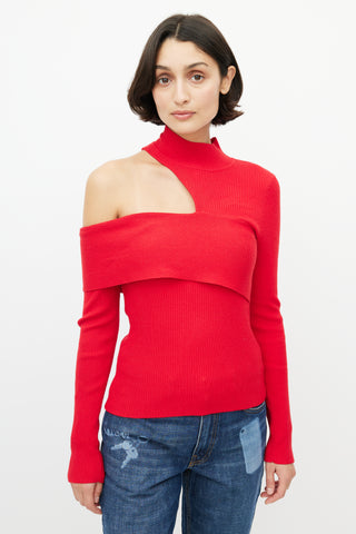 NBD Red Cut Out Turtleneck Sweater