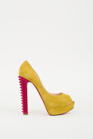 Christian Louboutin Yellow & Pink Suede Studded Babel Clou Pump