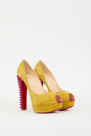 Christian Louboutin Yellow & Pink Suede Studded Babel Clou Pump