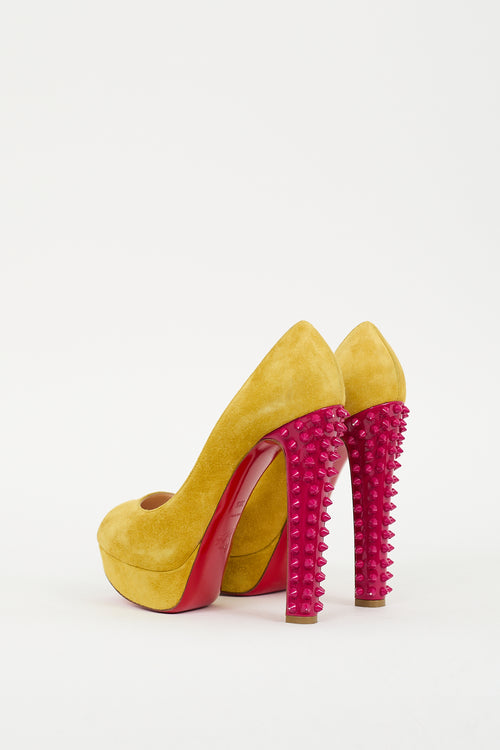 Christian Louboutin Yellow & Pink Suede Studded Babel Clou Pump