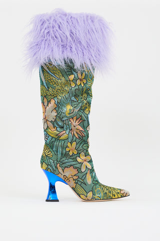 Shuting Qiu Multicolor Faux Fur Floral Jacquard Boot