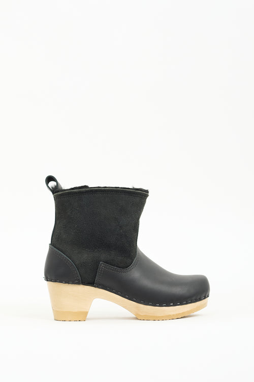 No.6 Black Leather Pull On Clog Boot