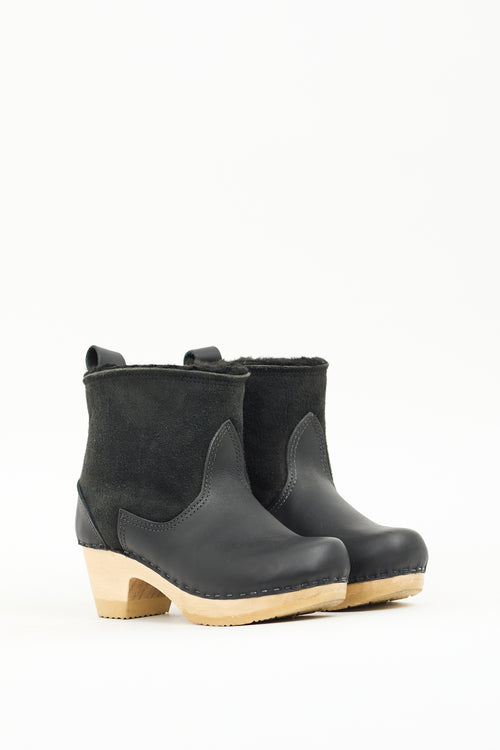 No.6 Black Leather Pull On Clog Boot