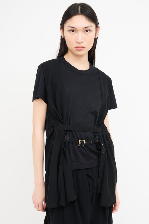 Noir Kei Ninomiya Black Belted Mesh Overlay T-Shirt