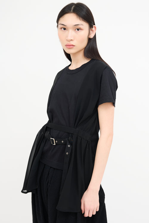 Noir Kei Ninomiya Black Belted Mesh Overlay T-Shirt