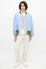 N°23 Blue & White Stripe Lace Panel Bomber Jacket