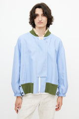 N°21 Blue & White Stripe Lace Panel Bomber Jacket