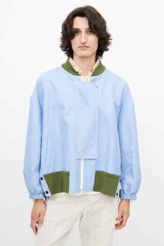 N°21 Blue & White Stripe Lace Panel Bomber Jacket