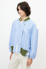 N°24 Blue & White Stripe Lace Panel Bomber Jacket