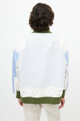 N°22 Blue & White Stripe Lace Panel Bomber Jacket