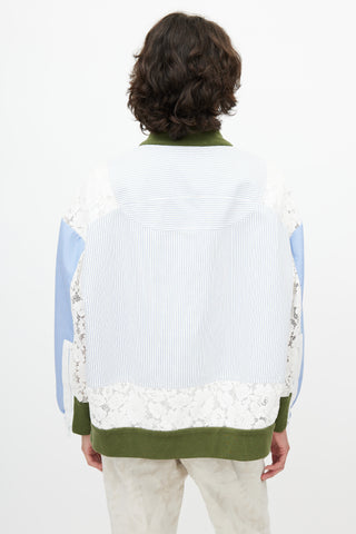 N°22 Blue & White Stripe Lace Panel Bomber Jacket
