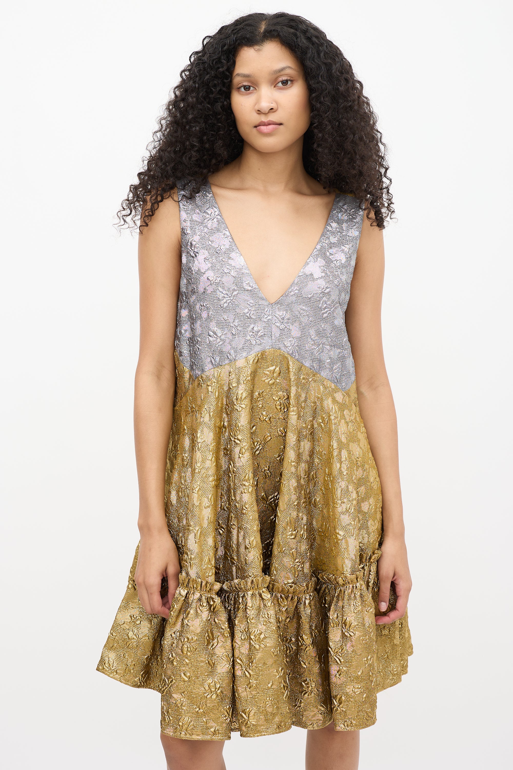 gold and silver brocade dress Elegant Vintage MCM GOLD and SILVER Sparkle Thread Brocade Dress Size Medium