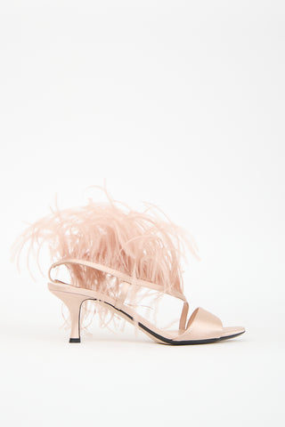 N°21 Pink Satin & Feather Slingback Sandal