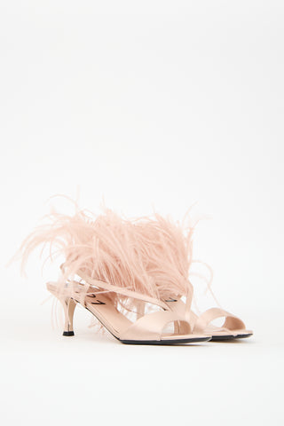 N°21 Pink Satin & Feather Slingback Sandal