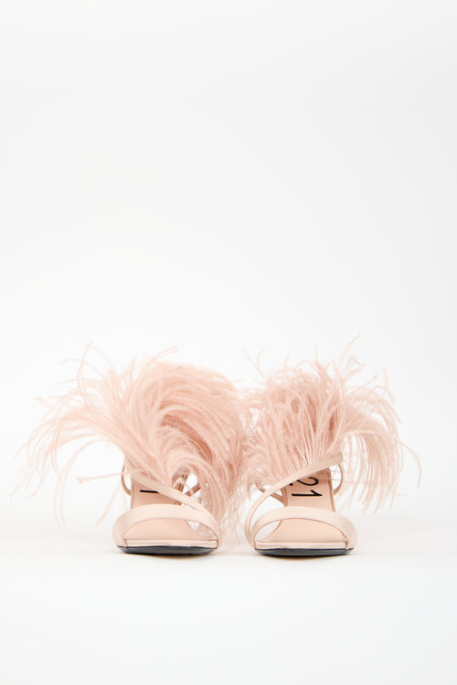 N°21 Pink Satin & Feather Slingback Sandal