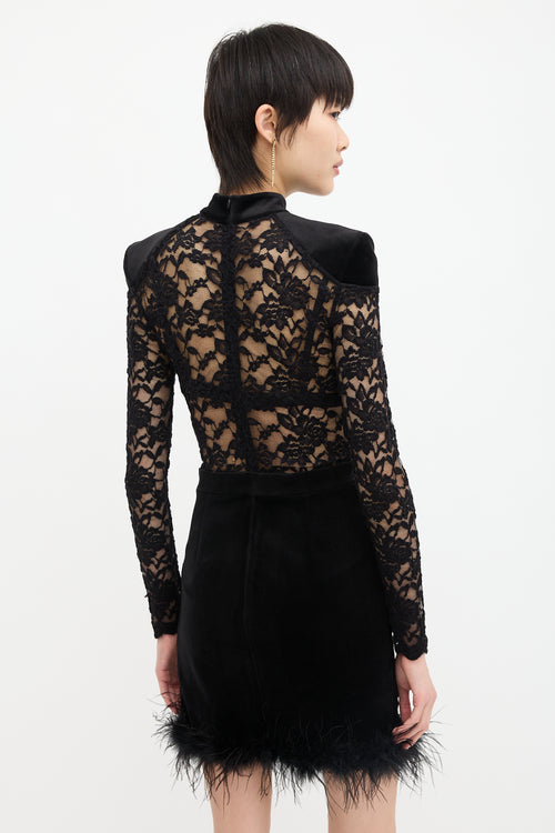 Nadine Merabi Lace & Feather Hem Dress