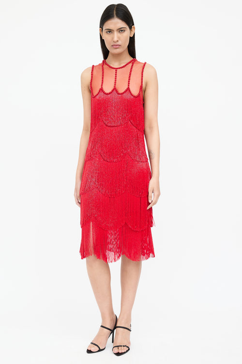 Naeem Khaan Beaded Fringe Sleeveless Dress