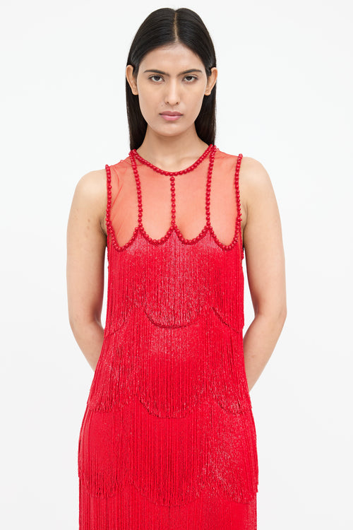 Naeem Khaan Beaded Fringe Sleeveless Dress