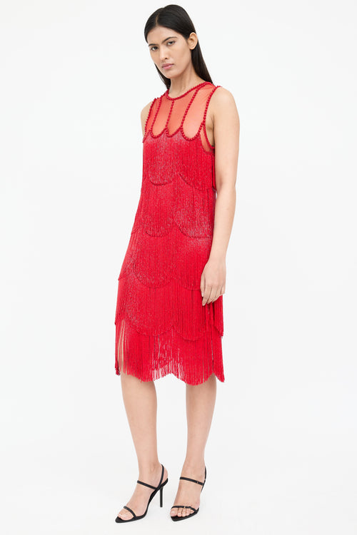 Naeem Khaan Beaded Fringe Sleeveless Dress