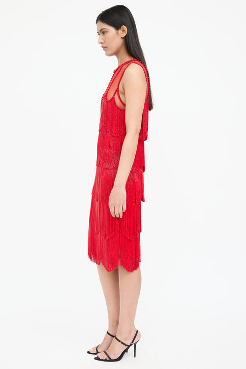 Naeem Khaan Beaded Fringe Sleeveless Dress