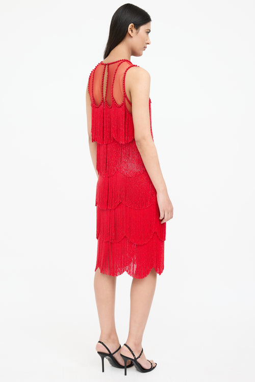 Naeem Khaan Beaded Fringe Sleeveless Dress