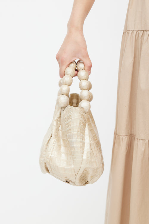 Nancy Gonzales Cream Embossed Leather Bag